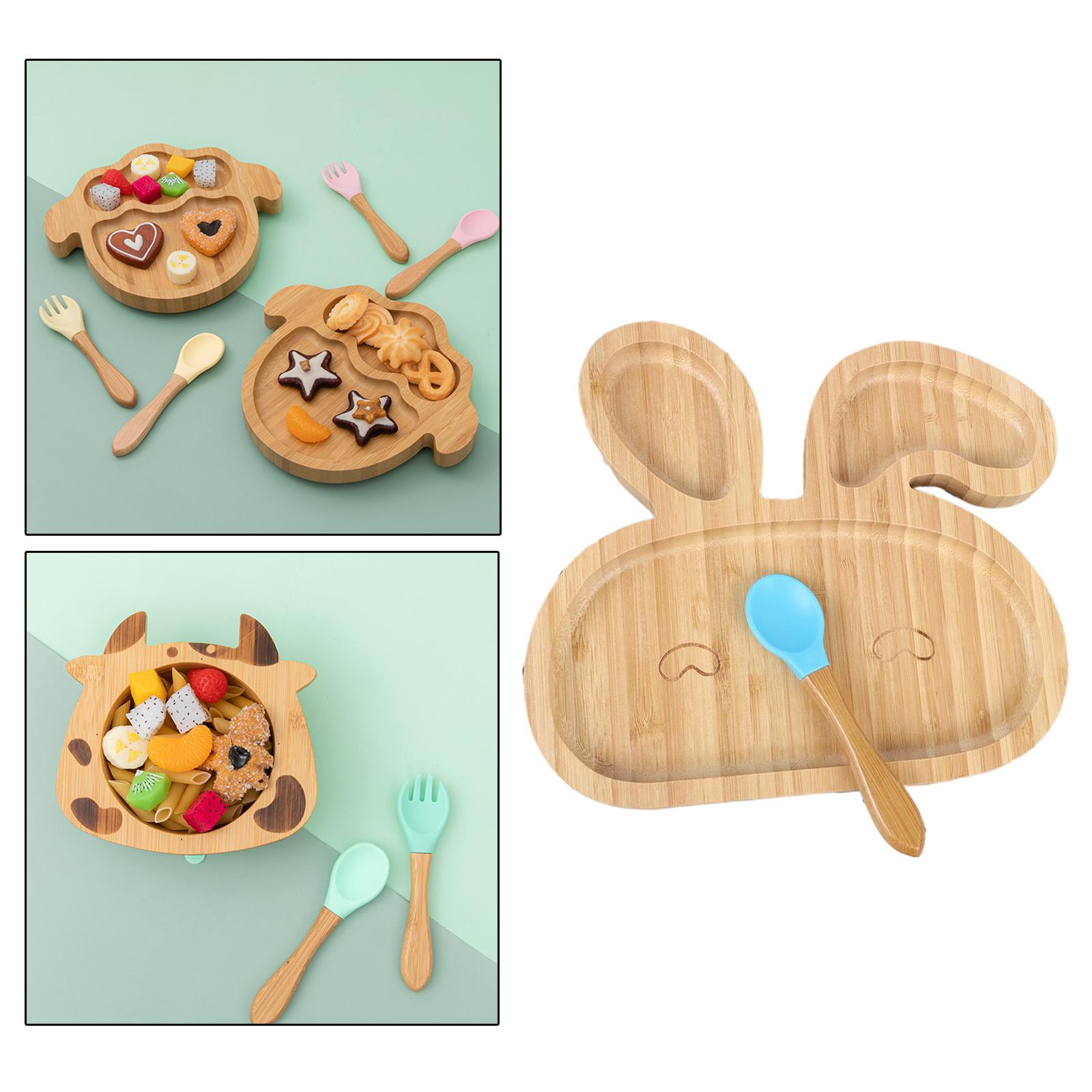 Natural Bamboo Cartoon Baby Toddler Plate Suction Feeding Plate Rabbit