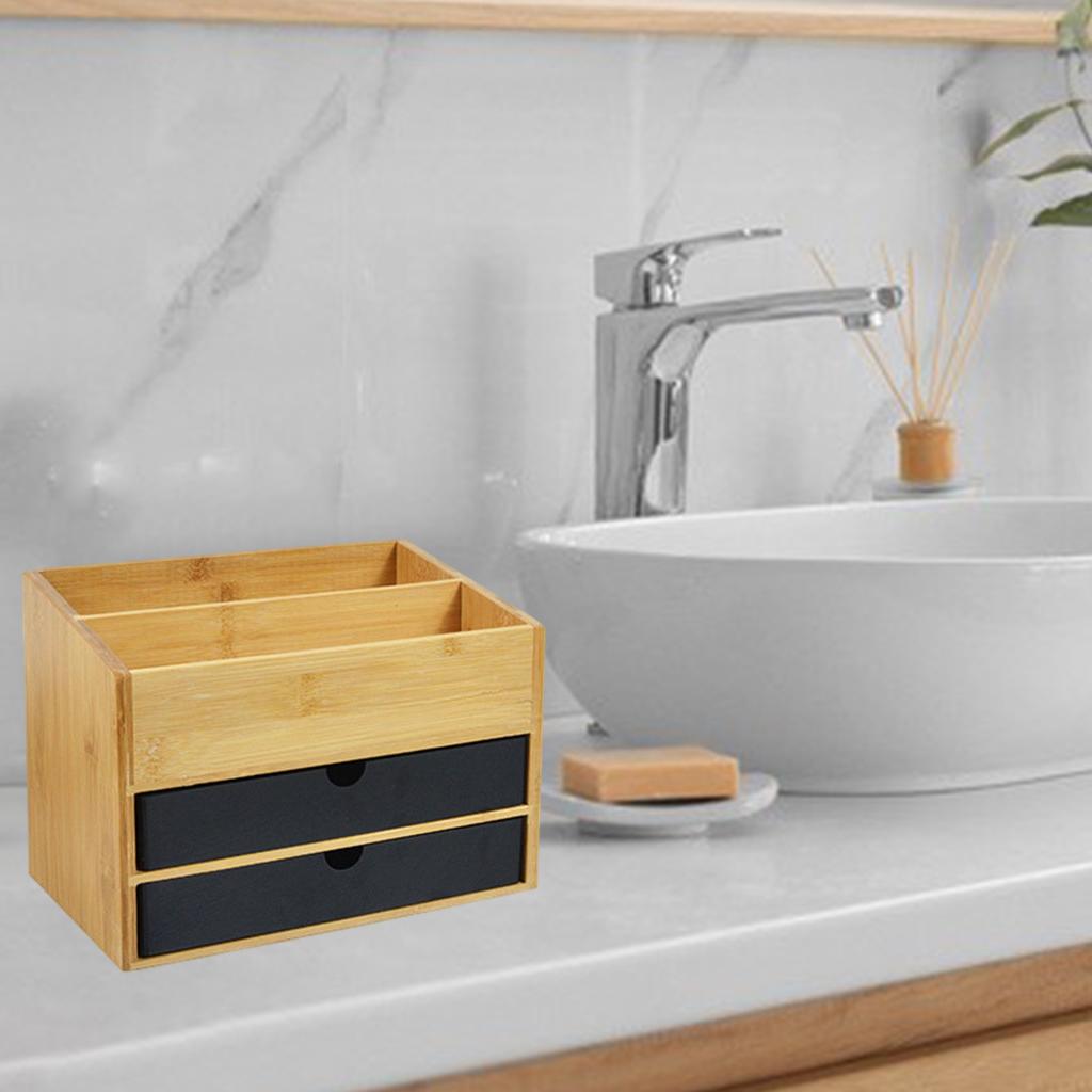 Makeup Holder Cosmetic Organizer Drawer Storage Jewellery Box Black Double Layer 