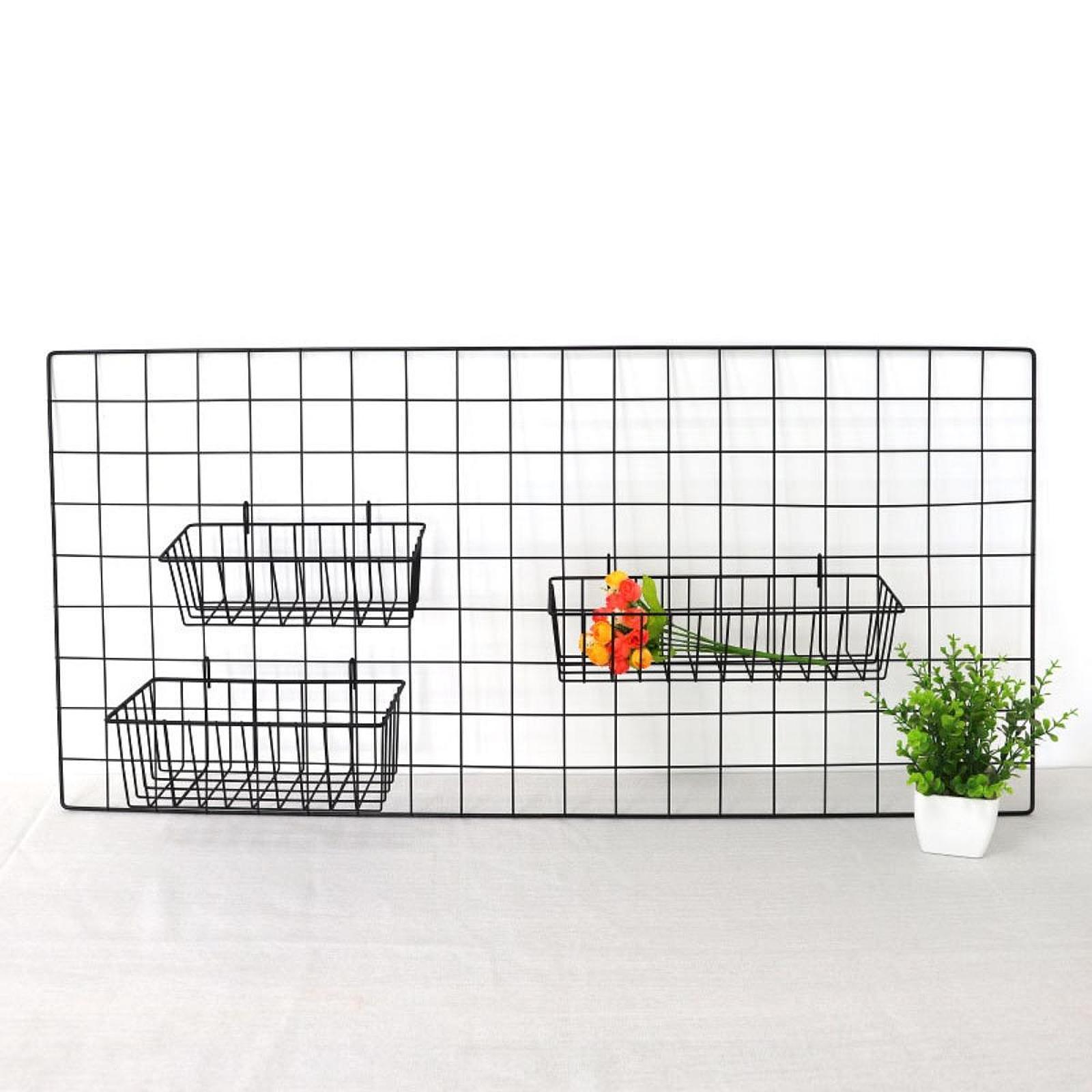 Metal Hanging Wire Basket Grid Basket with Hooks for Pantry Living Room L