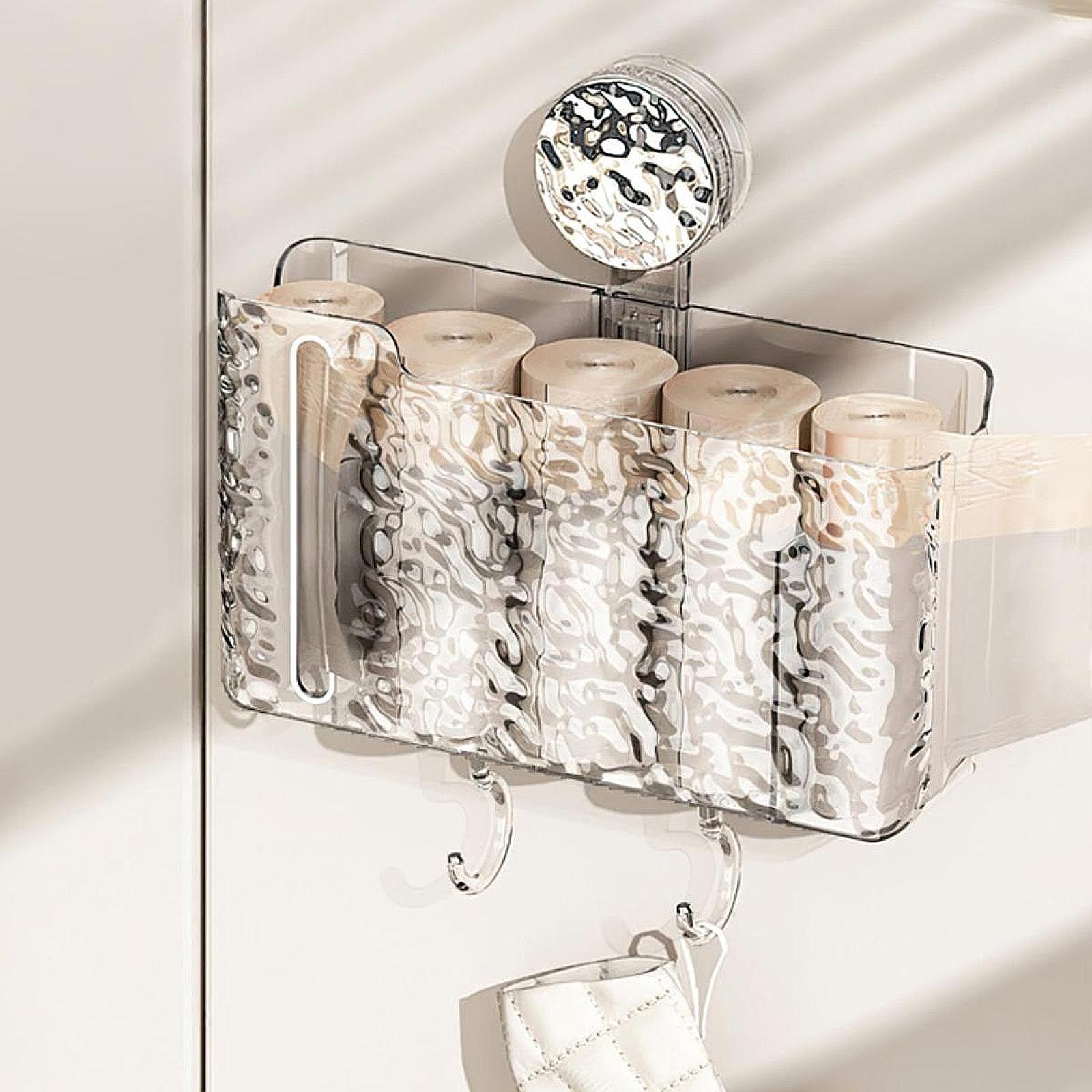 Kitchen Garbage Bag Dispenser Suction Cup Multifunctional Bathroom Organizer Clear