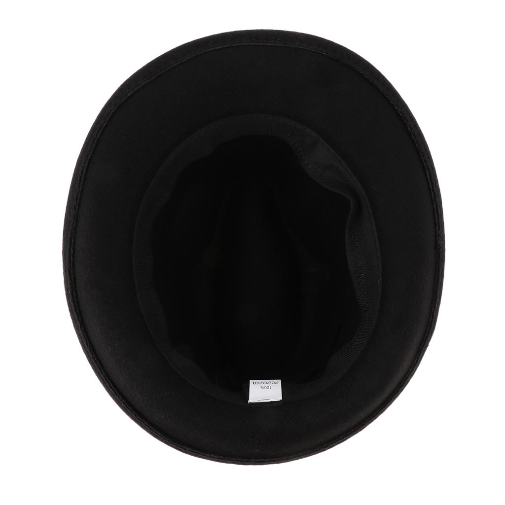 Men Fedora Hat Wool Felt Crushable Handmade Bowknot Feather Cap Black