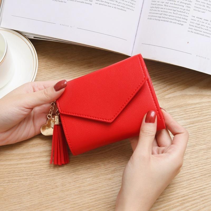 Women Simple Short Wallet Tassel Coin Purse Card Holders Handbag Red