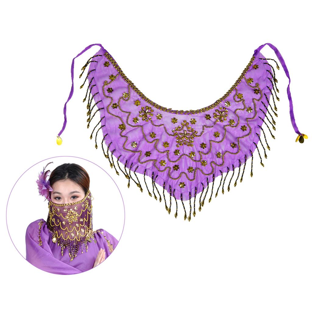 Women's Belly Dance Tribal Face Veil Purple