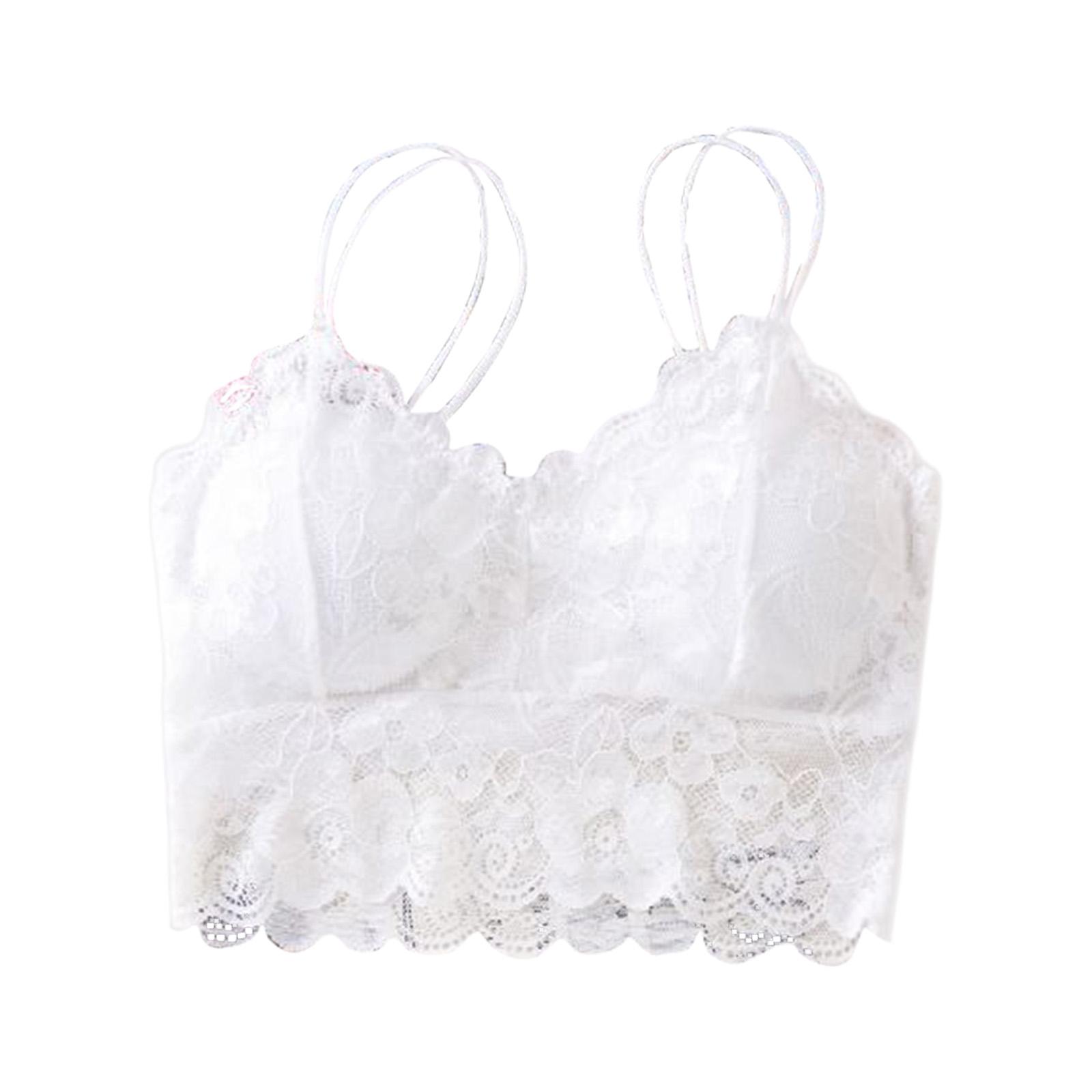 Lace Bralette Padded Lace Bandeau Bra with Straps for Women White