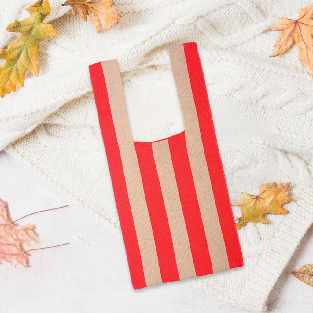 Stripe Pattern Lady Shoulder Bag Hand Bag Women Totes Red Khaki