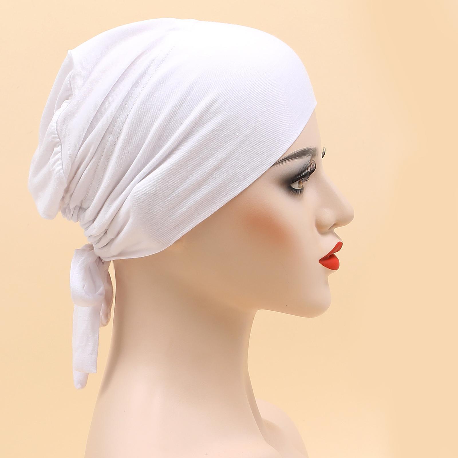 Chemo Cancer Head Scarf Muslim Caps Stretchy Headwrap Snood Hijab Caps White