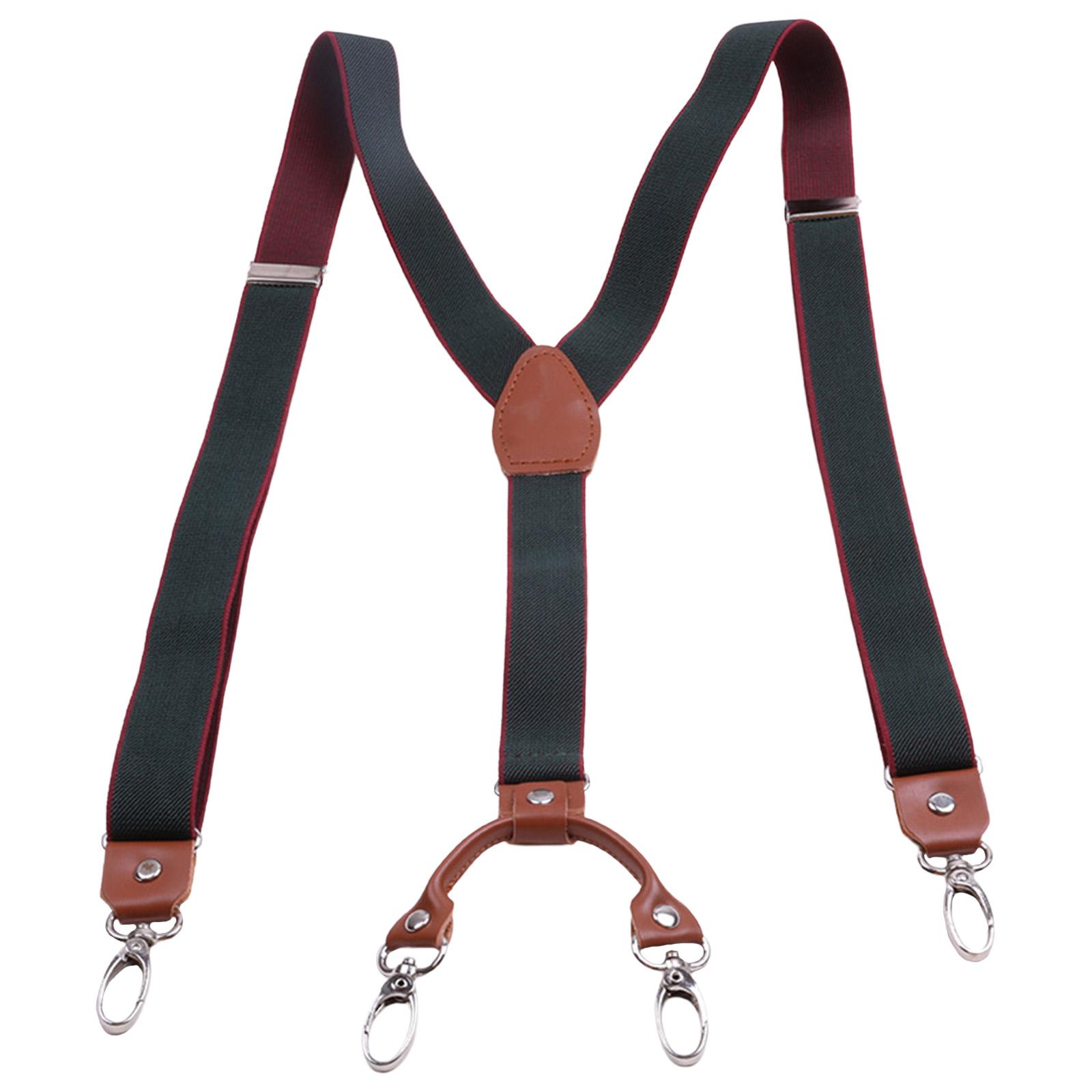 2pcs Mens Suspenders Adjustable Heavy Duty Elastic Straps  Red Green