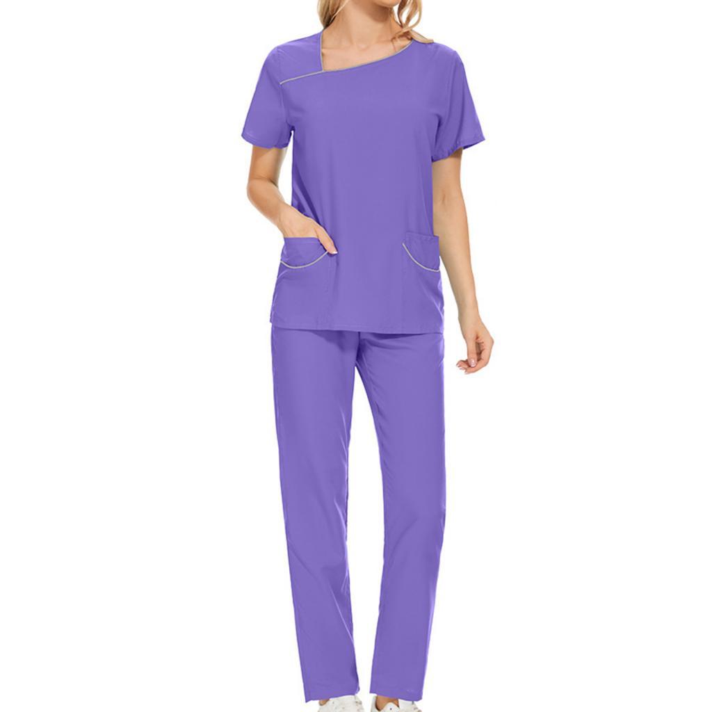 Women Uniform Scrub Set Nurses Day Gift Nursing Workwear for Massaging Nurse Purple XL