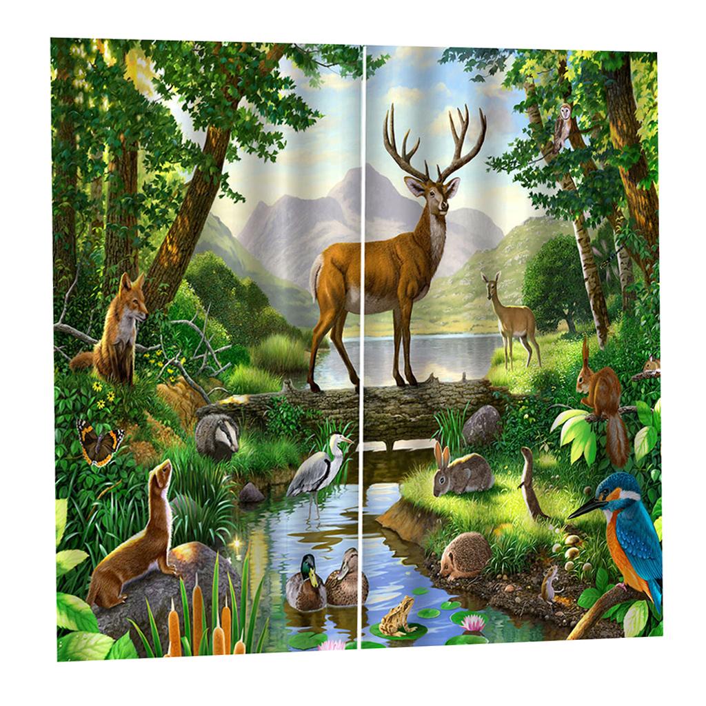Waterproof Living Room Bedroom Window Drapes 2 Panel Set Lovely Animals