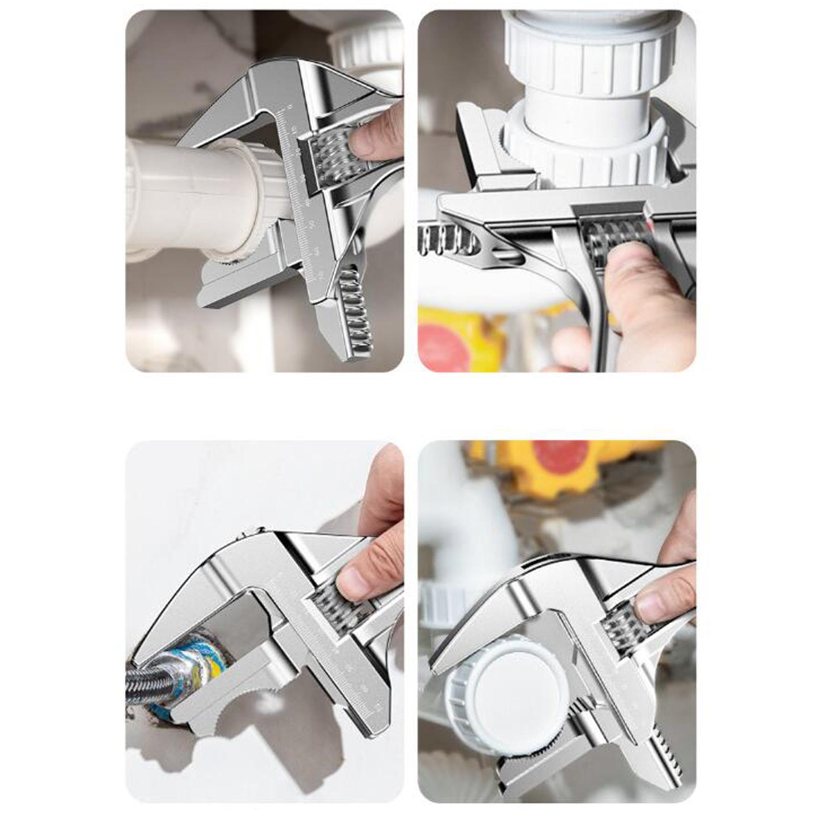 Large Opening Adjustable Wrench Plumber Wrench for Nut Disassembly Washbasin Argent