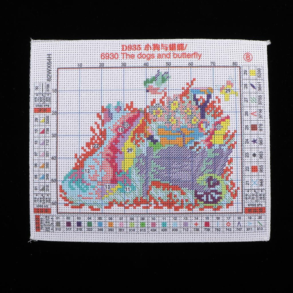 Dog Butterlfy Stamped Cross Stitch Kit Needlework Craft 11CT