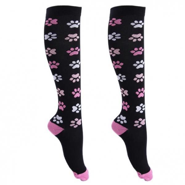 Women Running Jogging Long Sleeves Compression Socks Black Pink M S