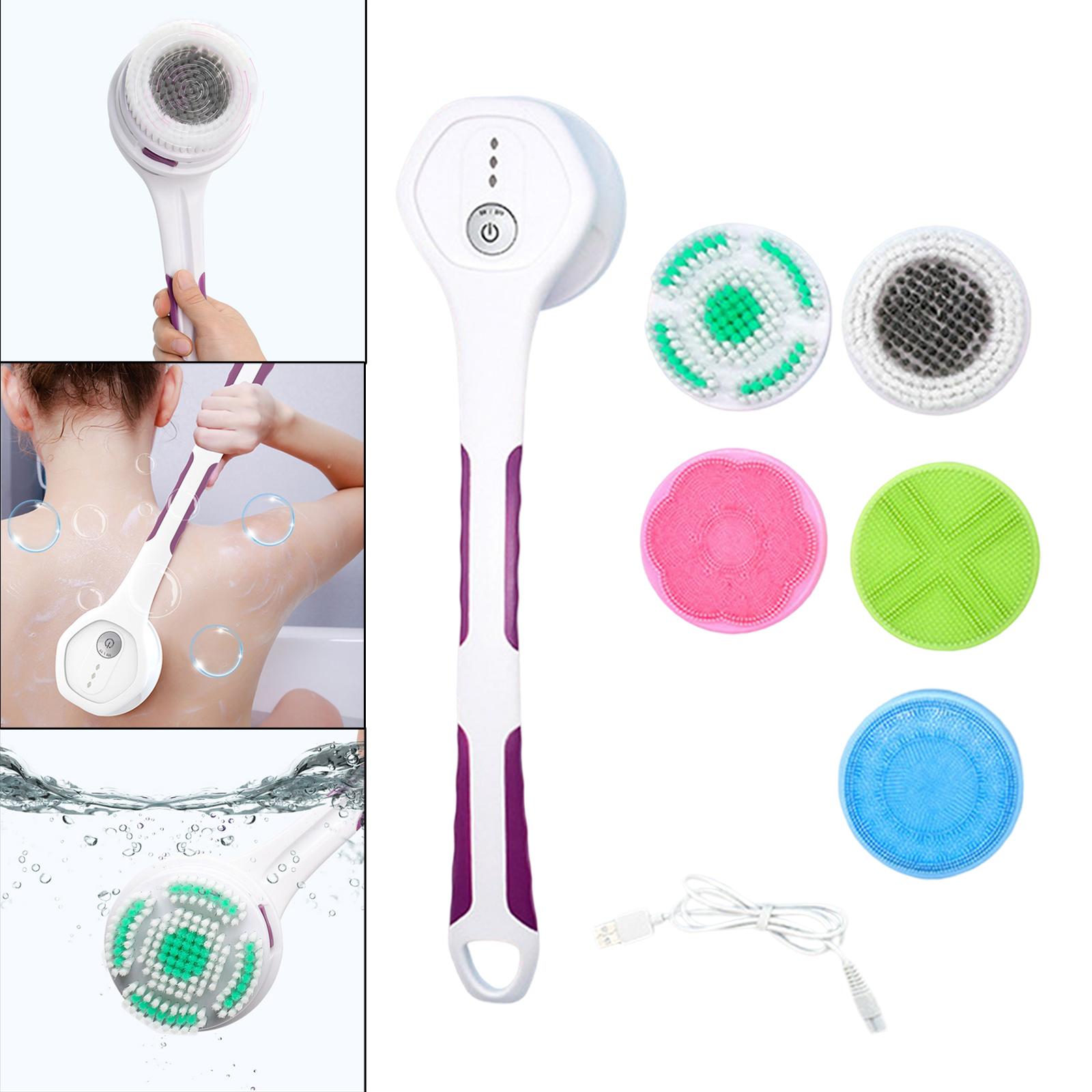 Hanging Electric Bath Body Brush Silicone Back Scrubber for Women Men Purple