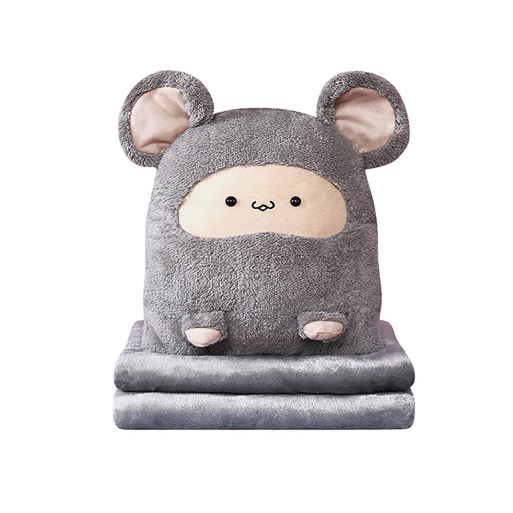 3 in 1 Cute Cartoon Plush Mouse Throw Travel Pillow with Folded Blanket Set