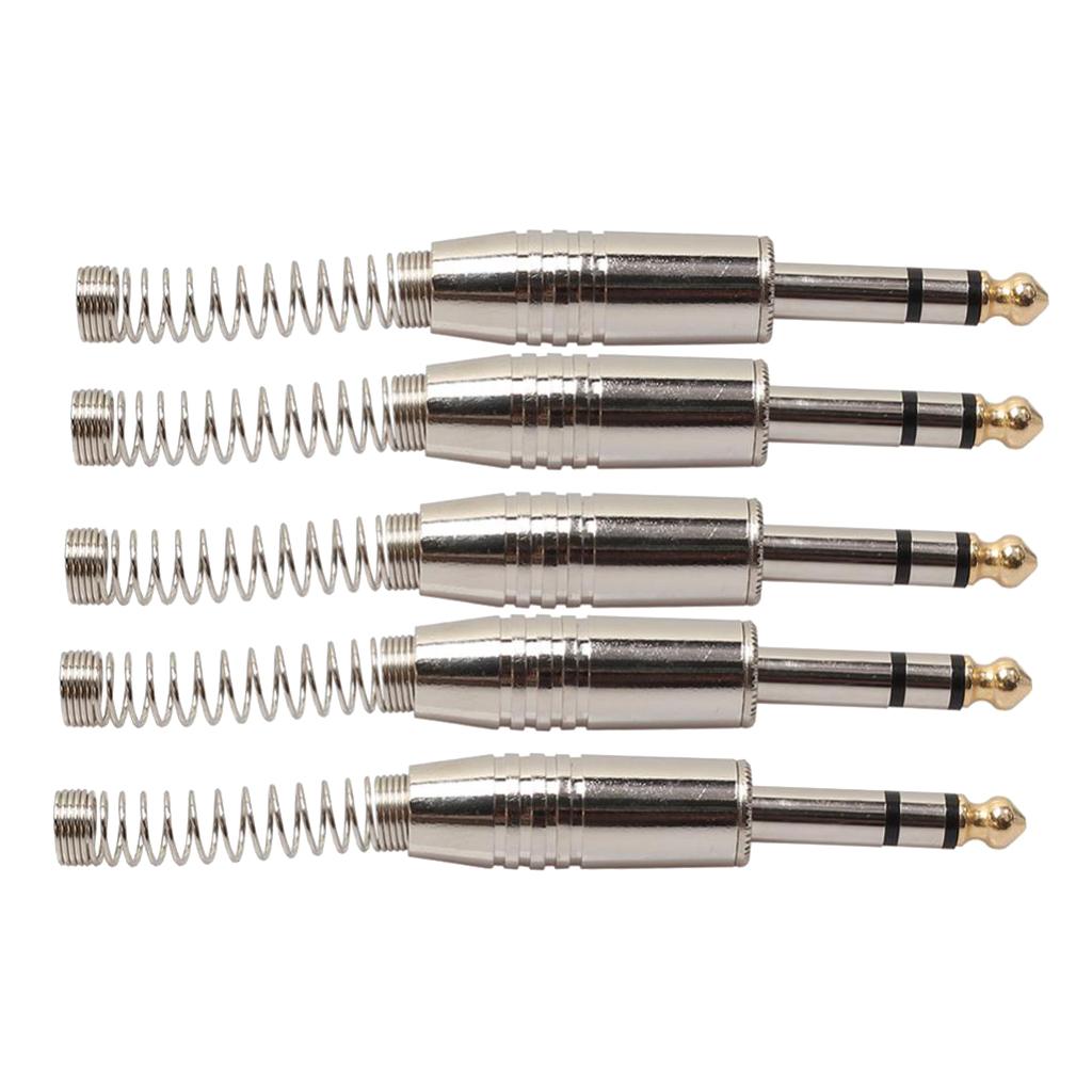 5 Pieces Metal 6.35mm Plug Stereo Audio Adapters Microophone Connectors