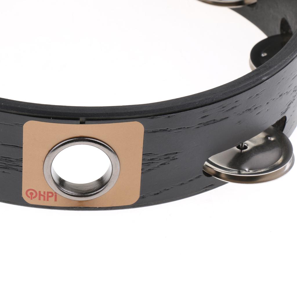 Kids Wooden Handheld Tambouine with Metal Single Row Jingles 8inch