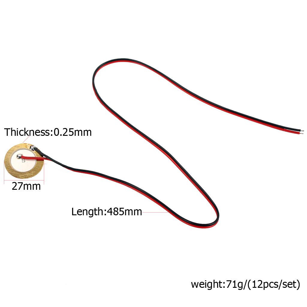 12pcs 27mm Piezo Disc Elements with 48cm Leads Guitar Pickup Accessories