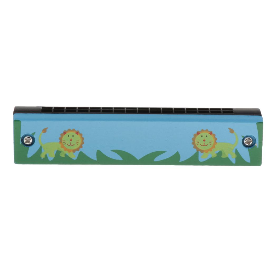 Wooden Cartoon Painted Harmonicas Double-row Mouth Organ Mini Baby Toy Lion