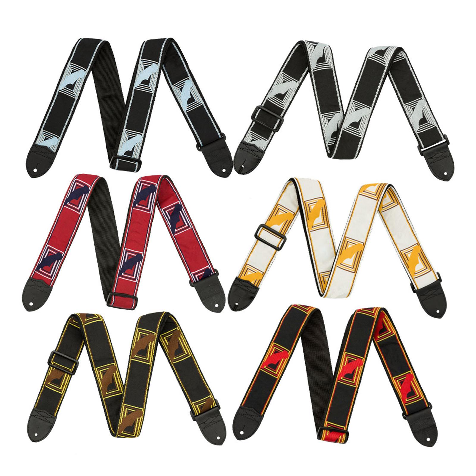 Guitar Strap Thickening Embroidered widening Polyester for Bass Acoustic White Yellow