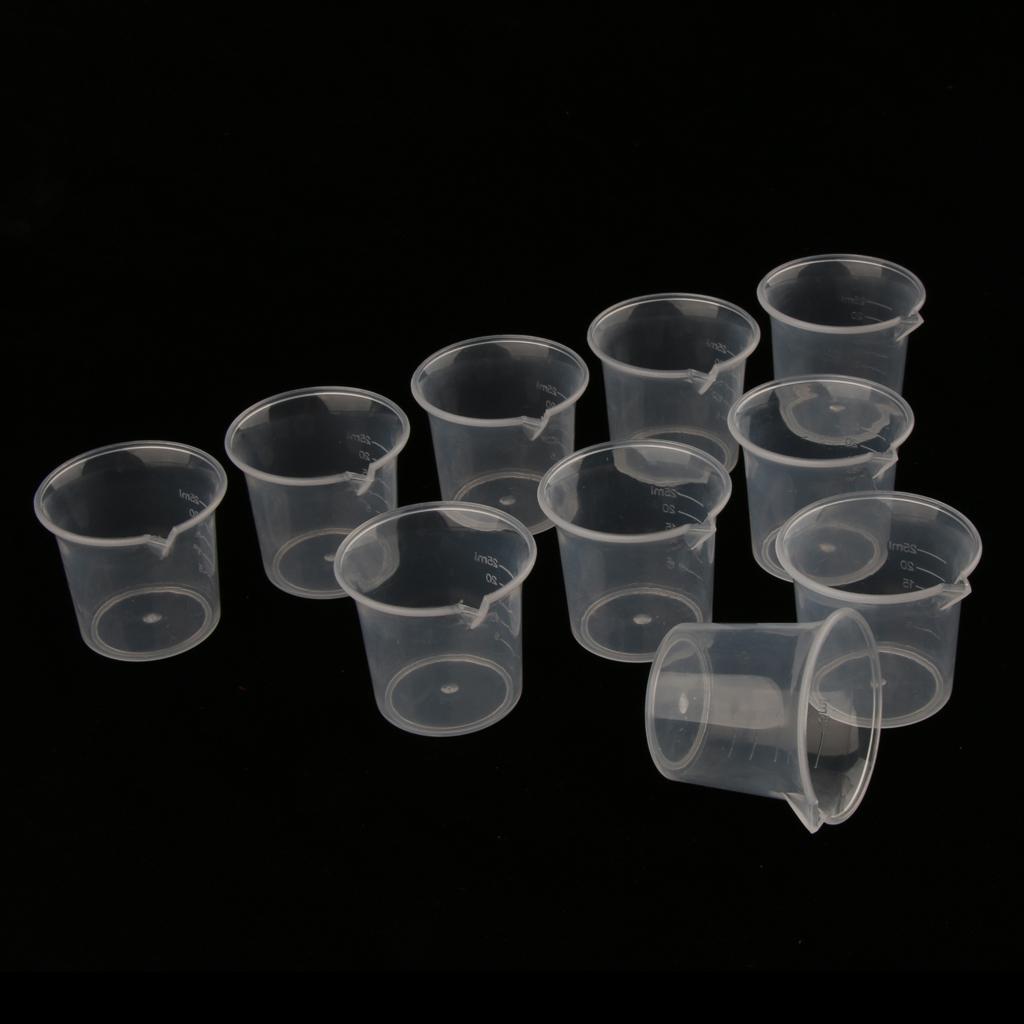 10 Pieces Lab 25ml Plastic Graduated Measuring Beaker Liquid Cup Container