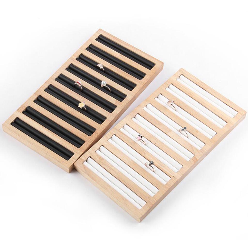 2 Pieces  Wooden Jewelry Display Plate Rings Earrings Storage Stand