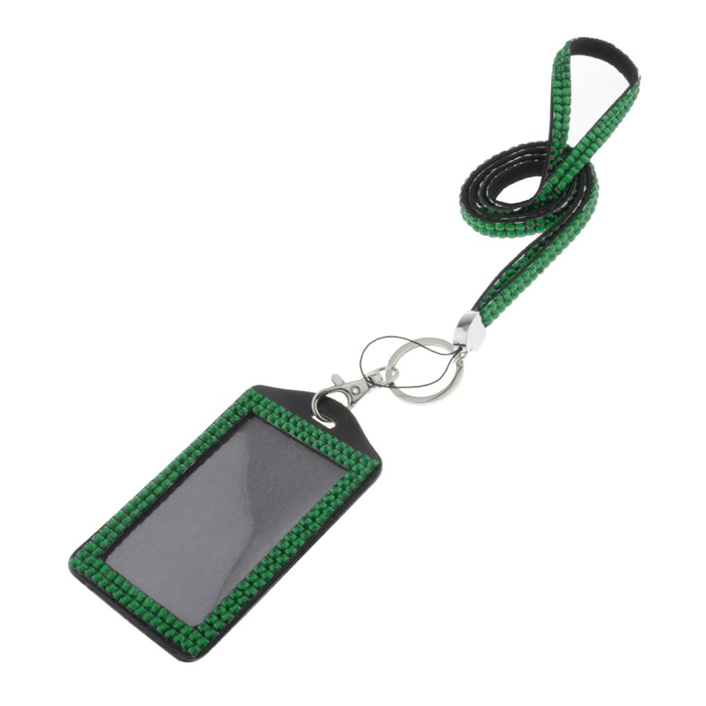 Shining ID Badge Holder w/ Lanyard Business Card Case School Office Supplies Dark Green