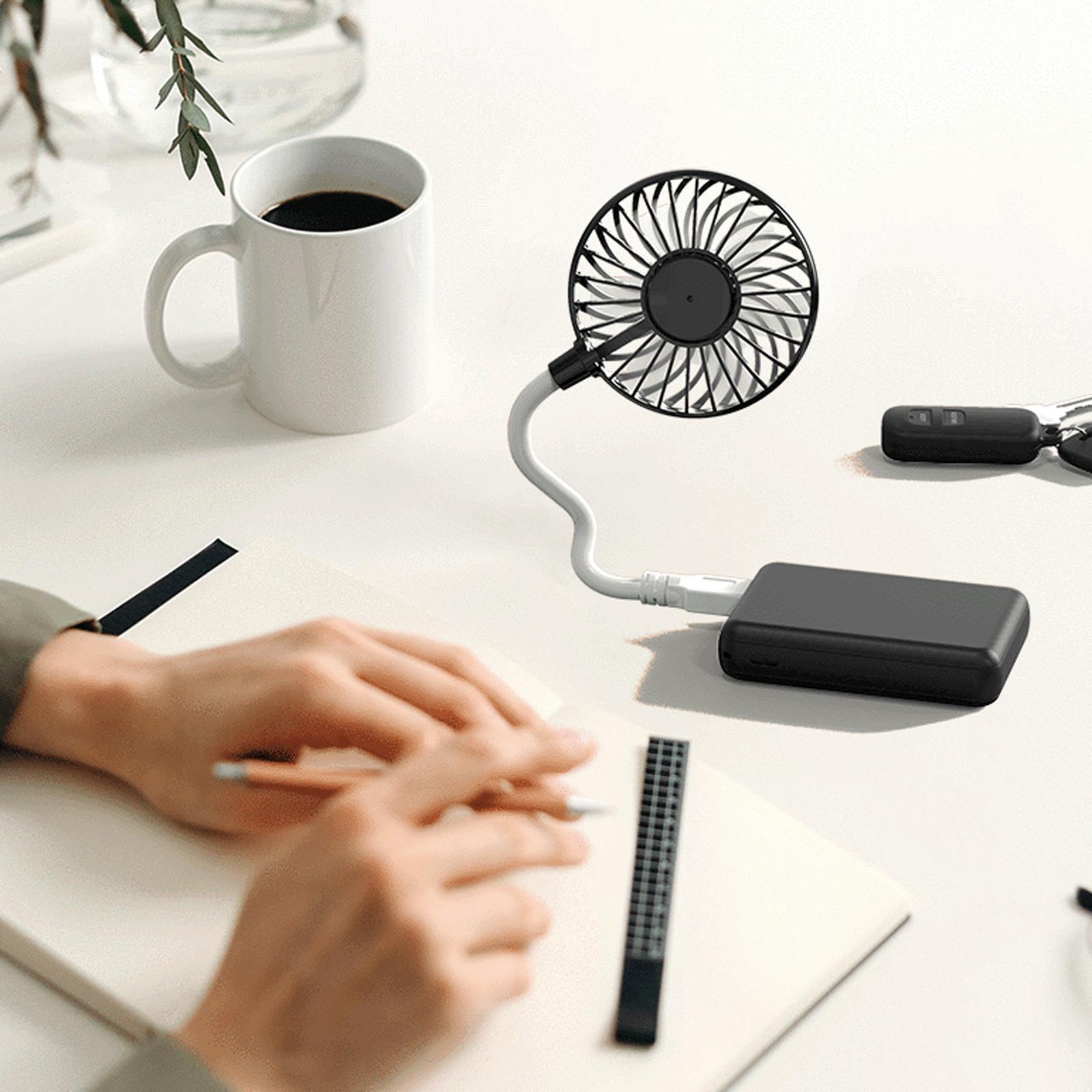 Mini Portable USB Fan Desk Fan Bendable Cable for Travel Commute Lightweight Black 35x8x2.8cm