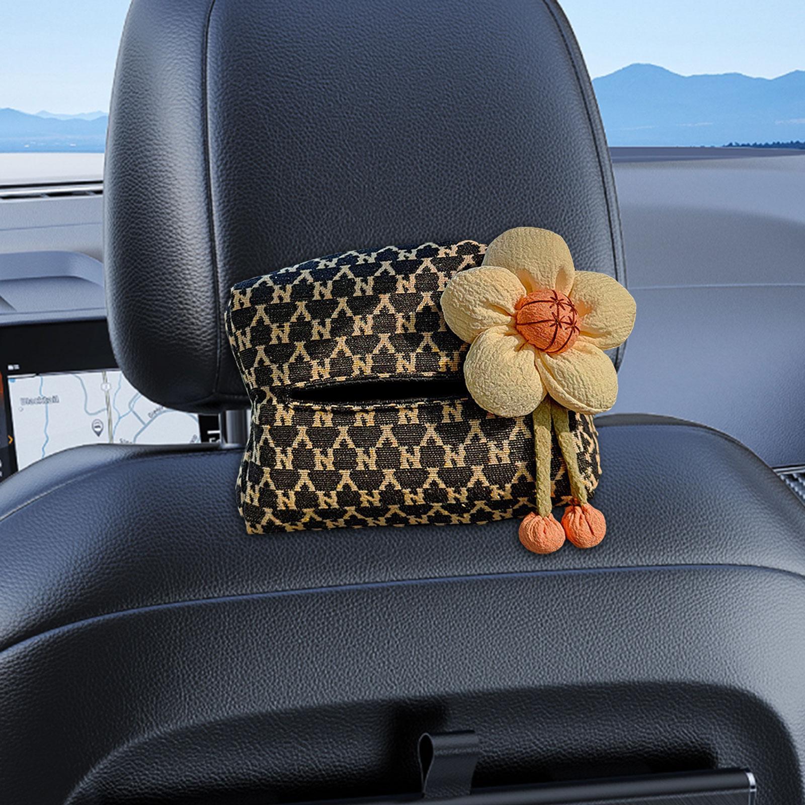 Car Tissue Box Tissue Holder for Backseat Spare Parts Easily Install Generic Beige flower