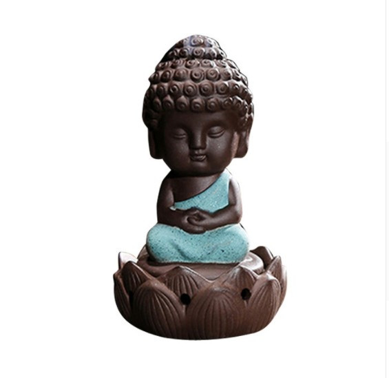 Buddhism Monks Incense Burner Ceramic Stick Cones Holder Backflow Blue
