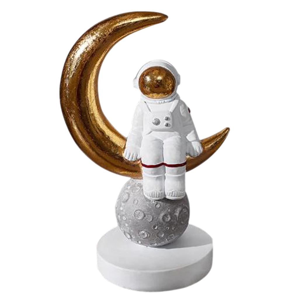 Astronaut Moon Shaped Stylish Design Resin Statues Sculpture Figurine D