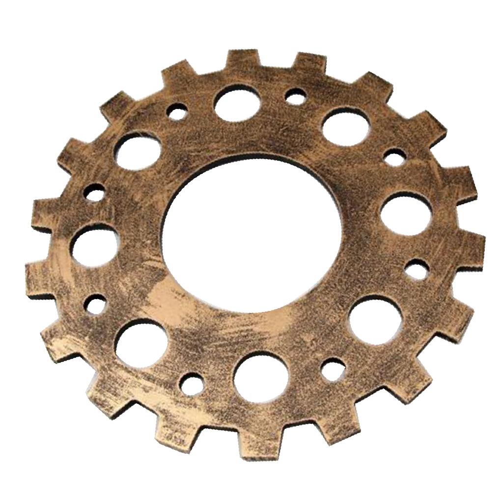 Wooden Gear Wall Art Industrial Style Shabby Chic Wall Decor 32cm Gold
