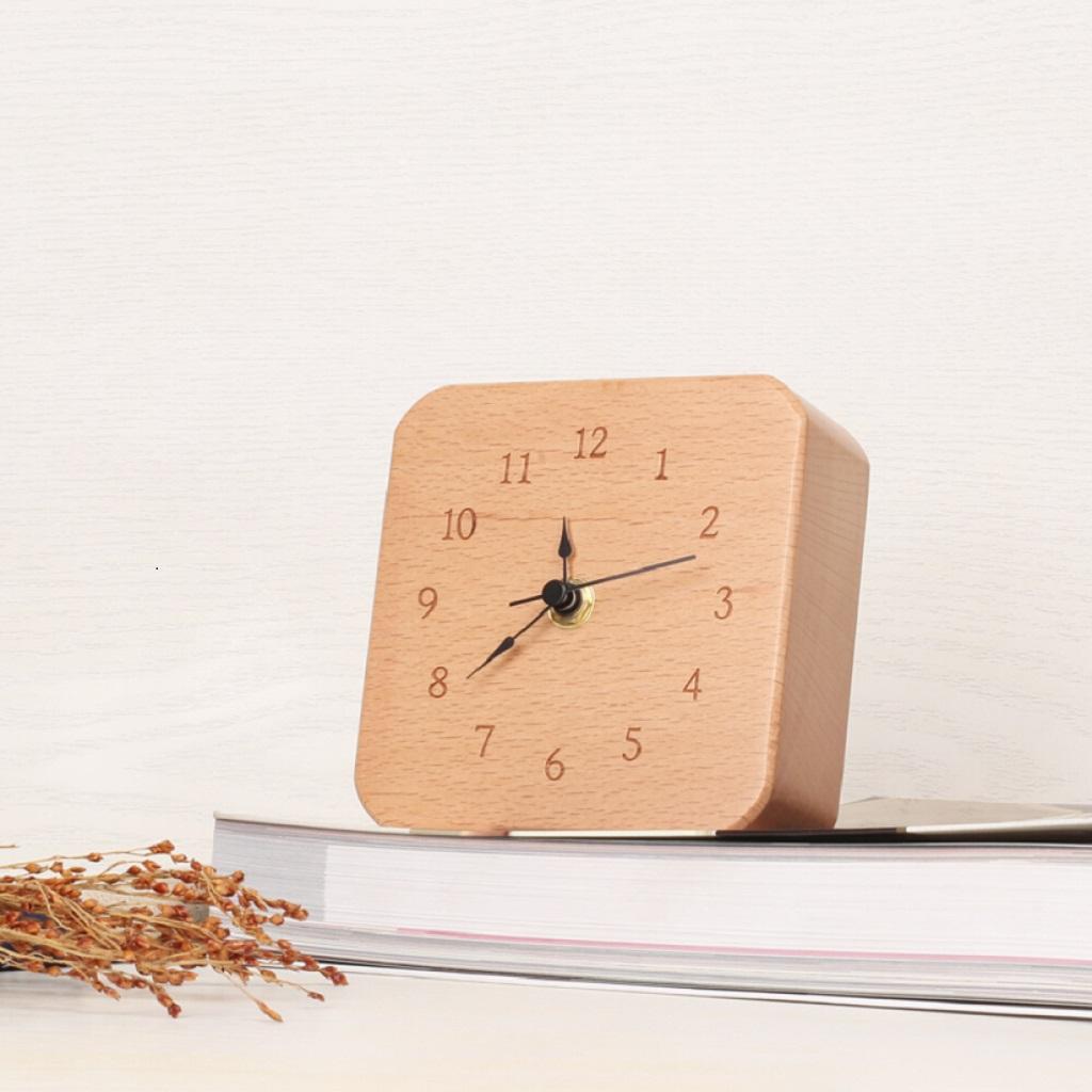 Beech Wood Desktop Quiet Desktop Clock for Living Room Bedroom Square