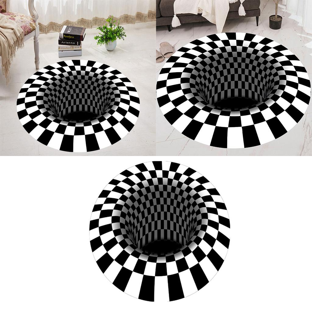 3D Print Plaid Vortex Illusion Carpet Floor Rug for Living Room Decor 60cm