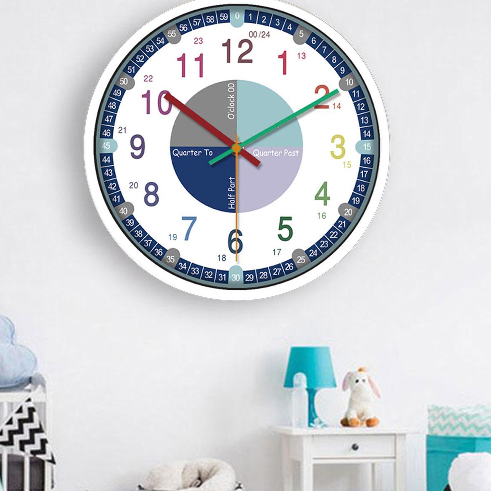 12 Inch Silent Sweep Seconds Precision Time Tell Kids Wall Clock Blue