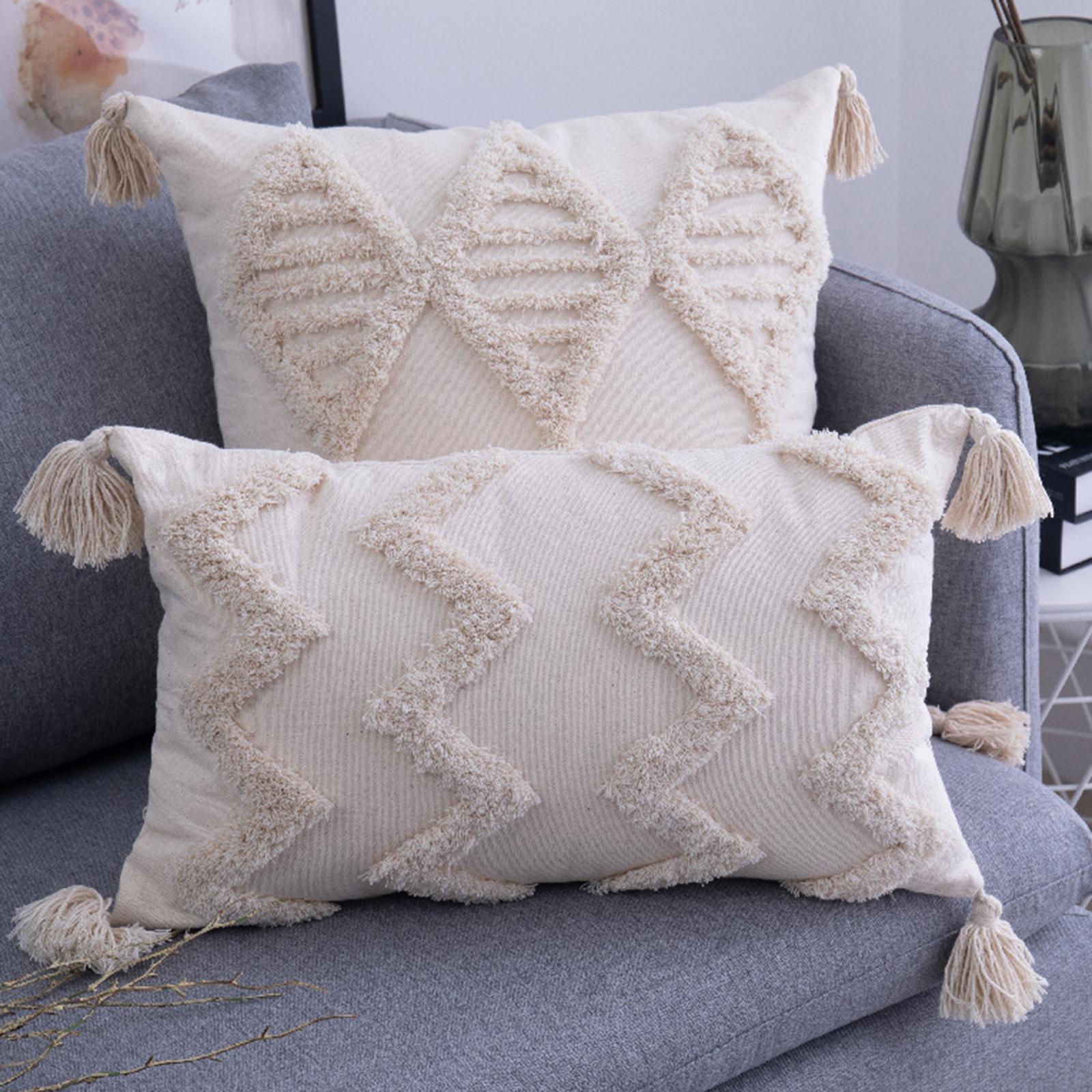 Throw Pillow Cover Tassels Woven Tufted Cushion Cover for Bed 45x45cm A
