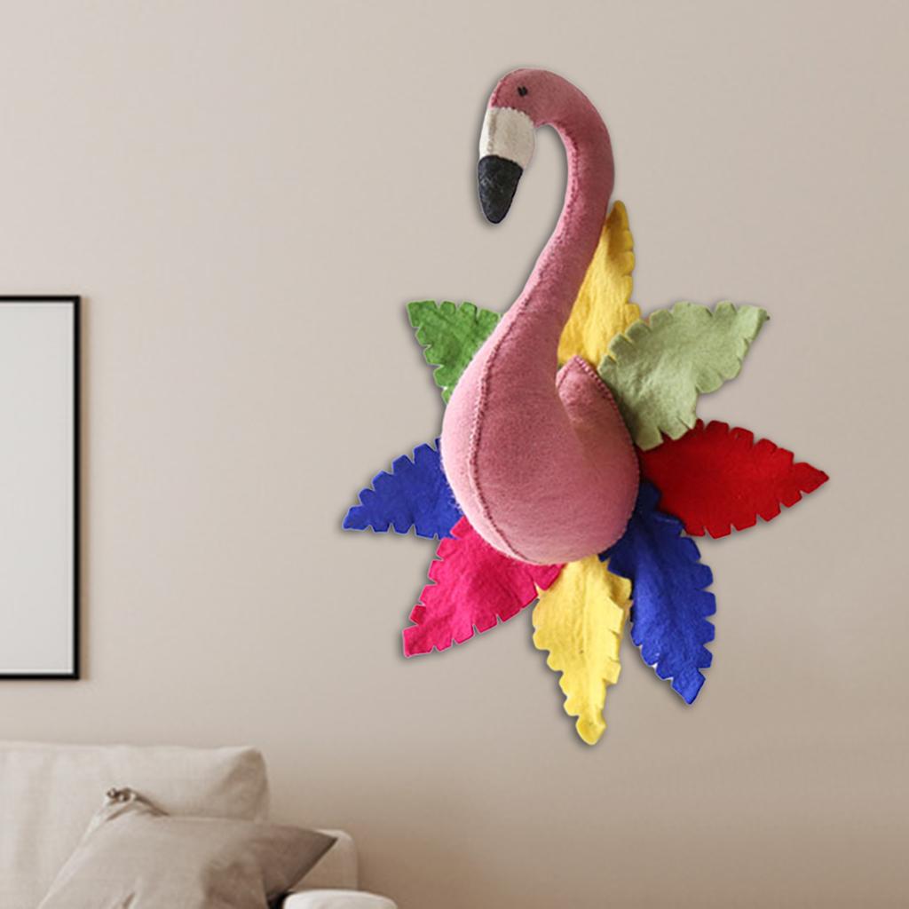 Cute Animals Head Nursery Room Wall Hanging Toy Doll Decor Flamingo