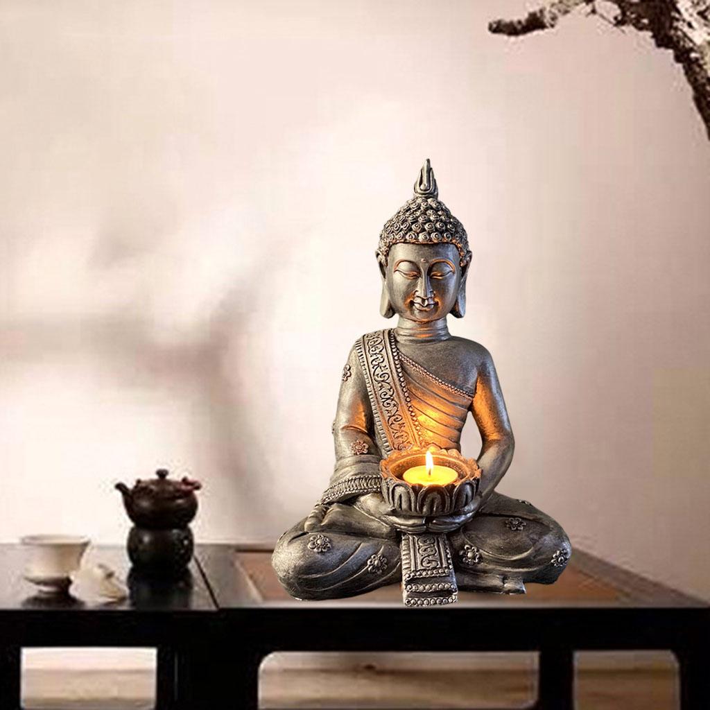 Buddha Yoga Candle Holder Tabletop Tealight Statue Home Office Collectible C