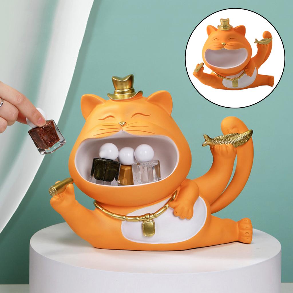 Resin Lucky Big Mouth Cat Storage Box Figurine Home Decor Gifts Yellow