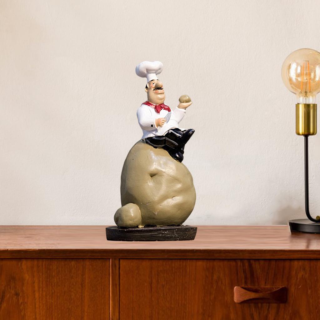 Delicate Chef Figurine Ornament Statue Model Kitchen Home Restaurant Decor Sit On Potato