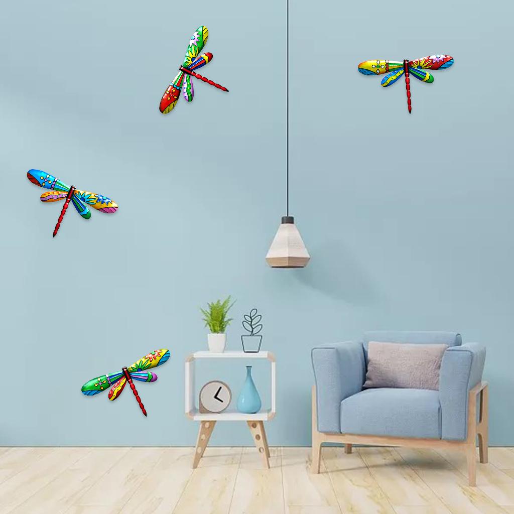 4Pack Colorful Dragonfly Garden Wall Decor 3D Wall Art Yard Hanging Accents