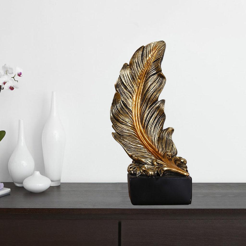 Art Feather Statue Living Room Home Decor Sculptures Gold 30x11x11cm