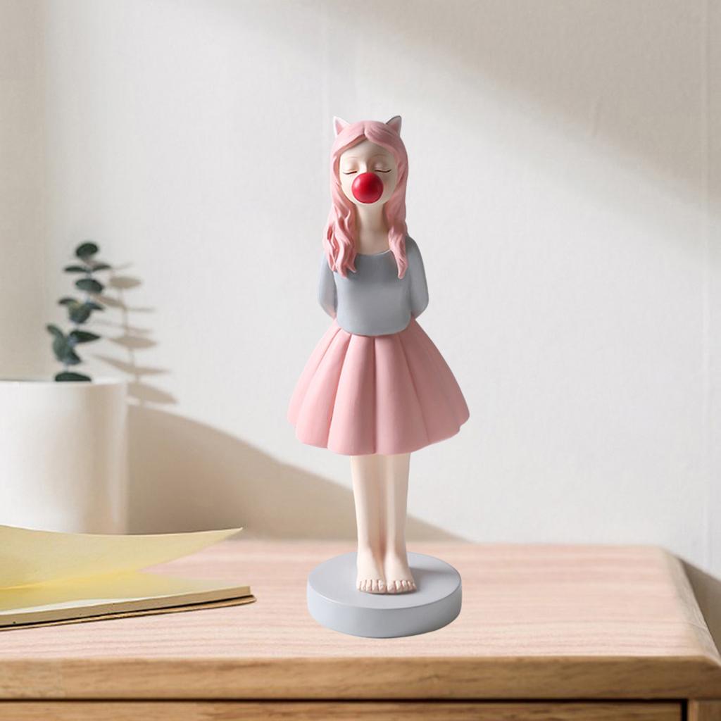 Chic Bubble Girl Figurine Fashion Lady Sculpture Home Office Decor Arts Gift
