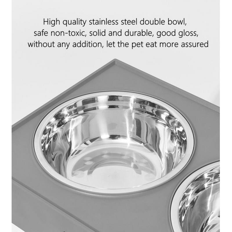 Elevated Dog Bowls Double Dog Bowls Raised Stand Stainless Steel Bowls grey