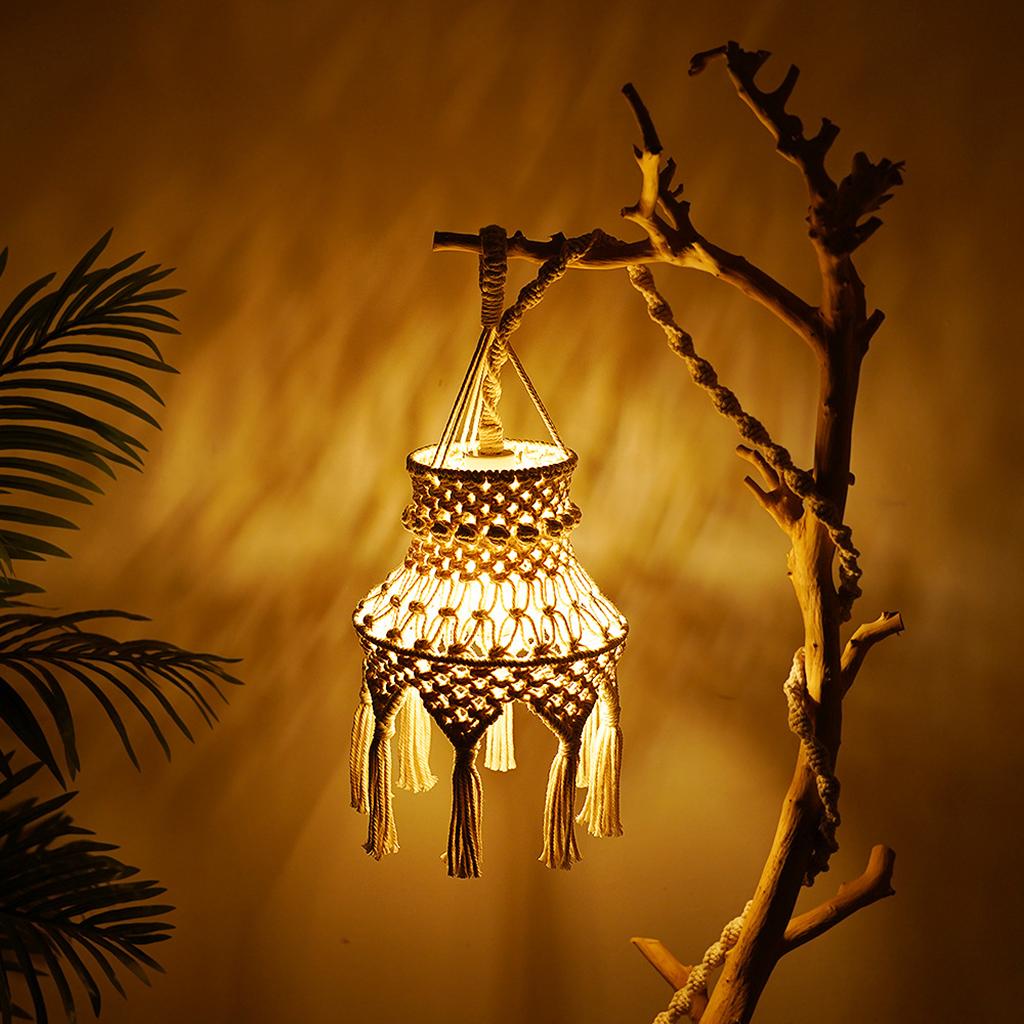 Hand-knitted Macrame Lamp Shade Boho Hanging Light Cover Decor Lampshade