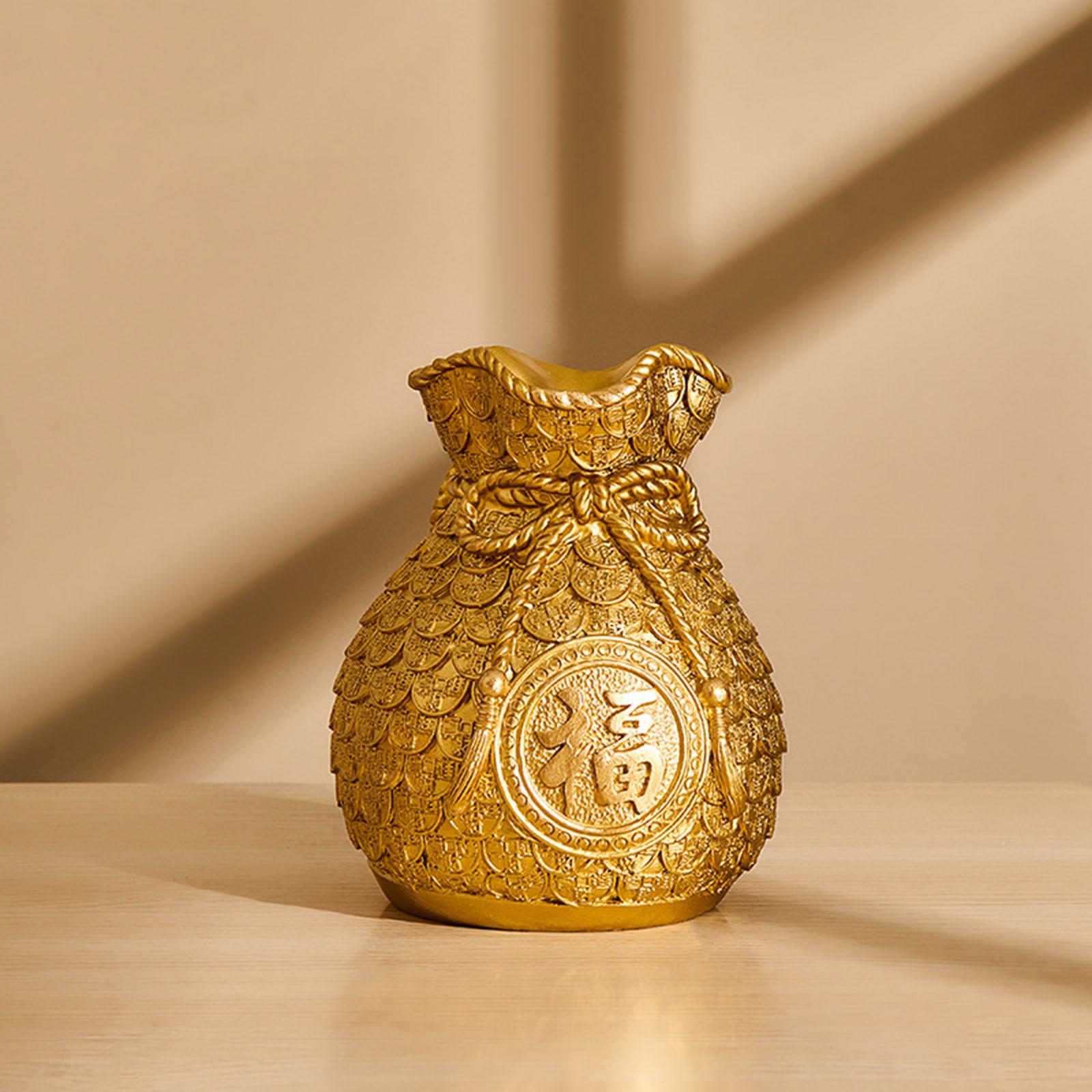 Chinese Planter Pot Money Bag Shape Money Bank Home Desktop Decoration Gold