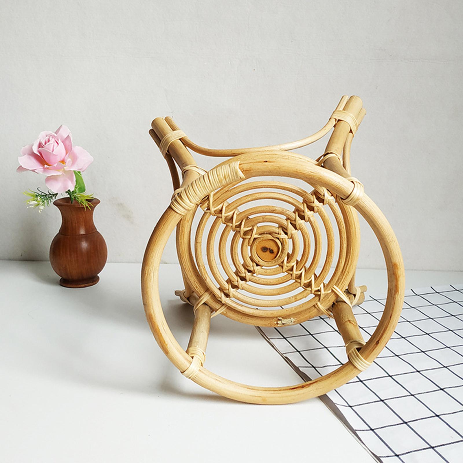 Natural Rattan Plant Stand Rack Handwoven Flower Stand Wooden Garden Outdoor