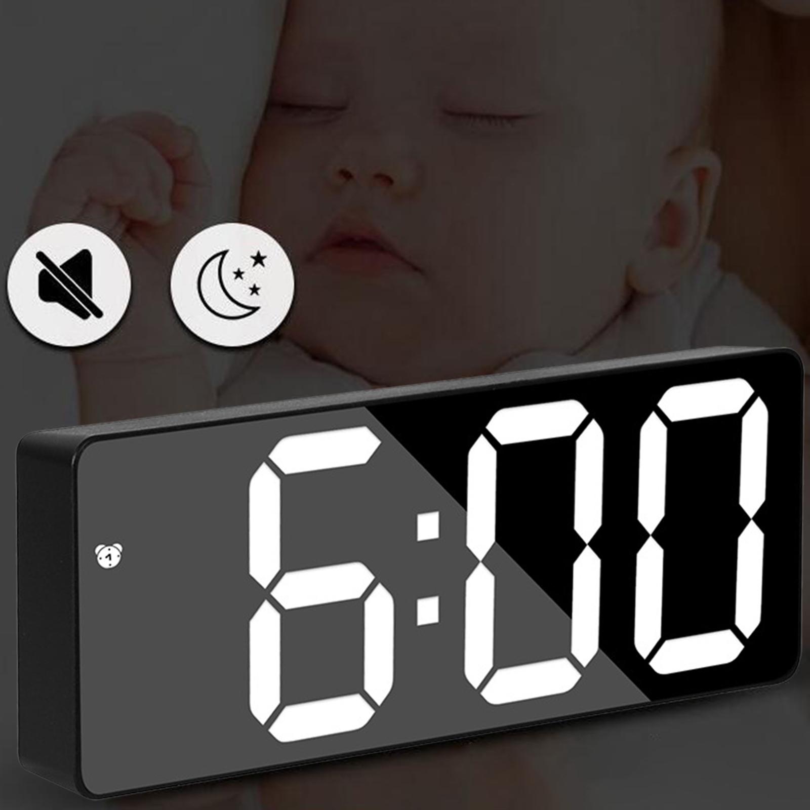 Alarm Clock Snooze Large Display Electronic Desktop Black face white