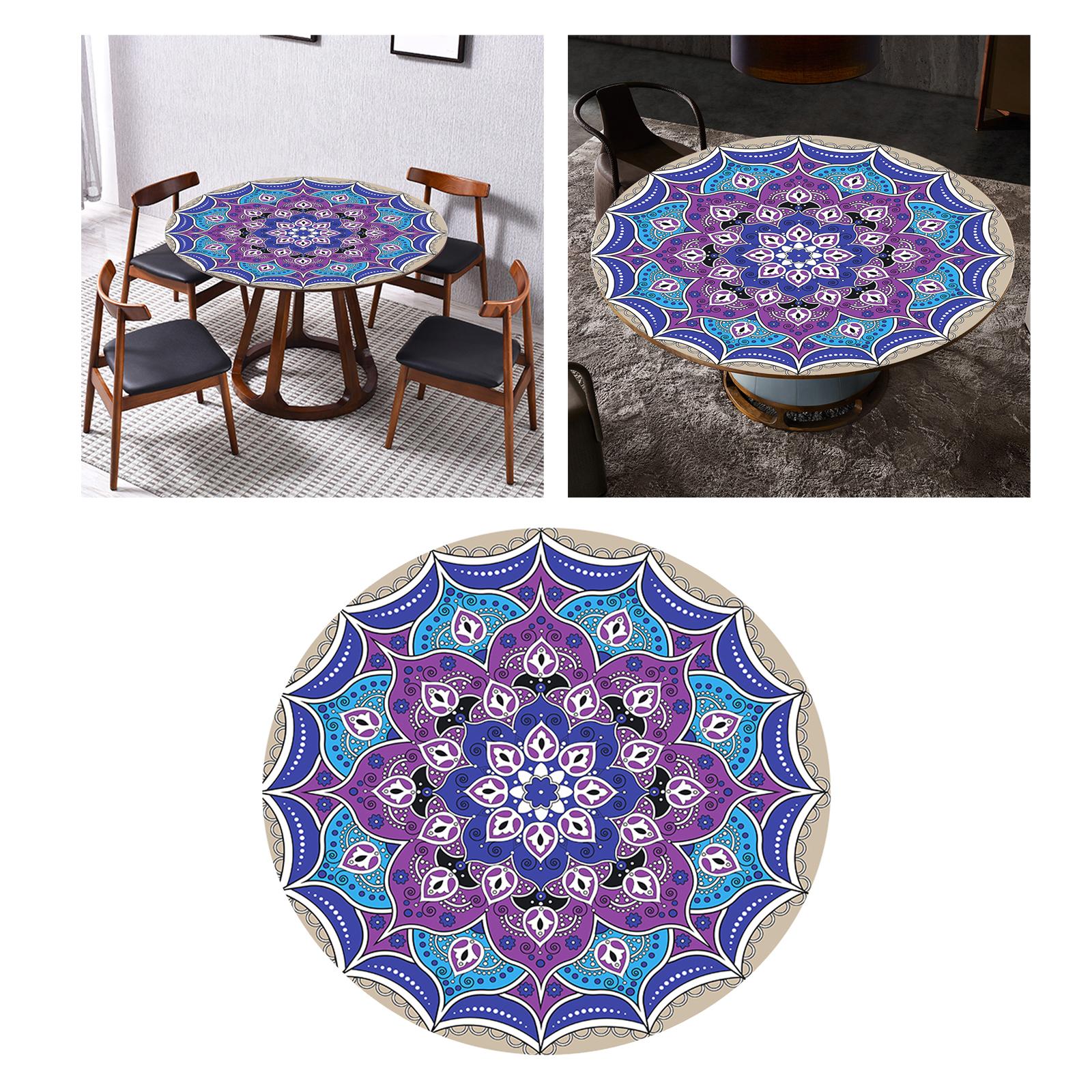 Round Fitted Tablecloth Table Cover Elastic Polyester Waterproof Non Slip Purple 150cm