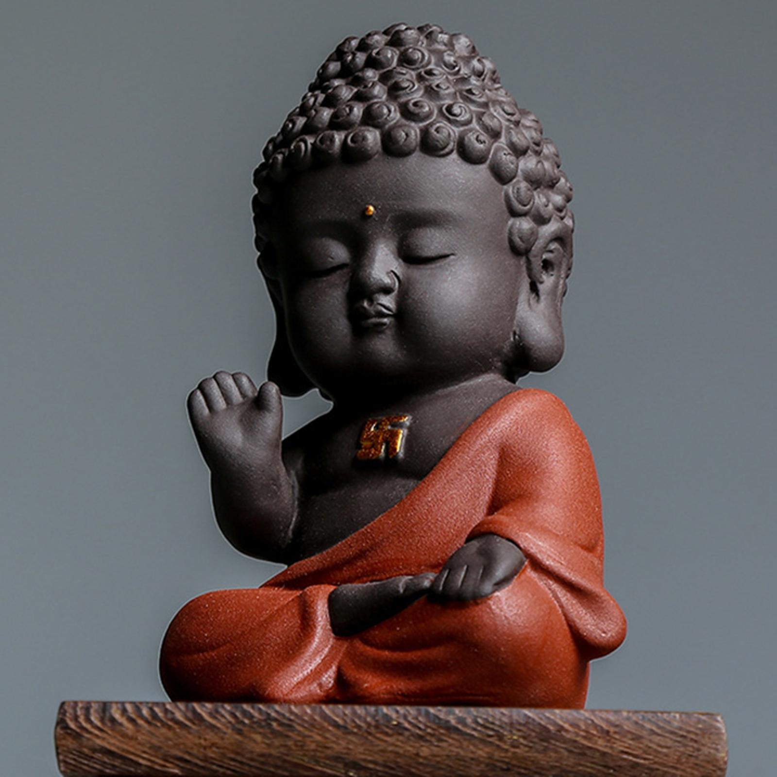 Small Buddha Tathagata Ceramic Figurine Ornament Adorable Tea Pet for Home Red