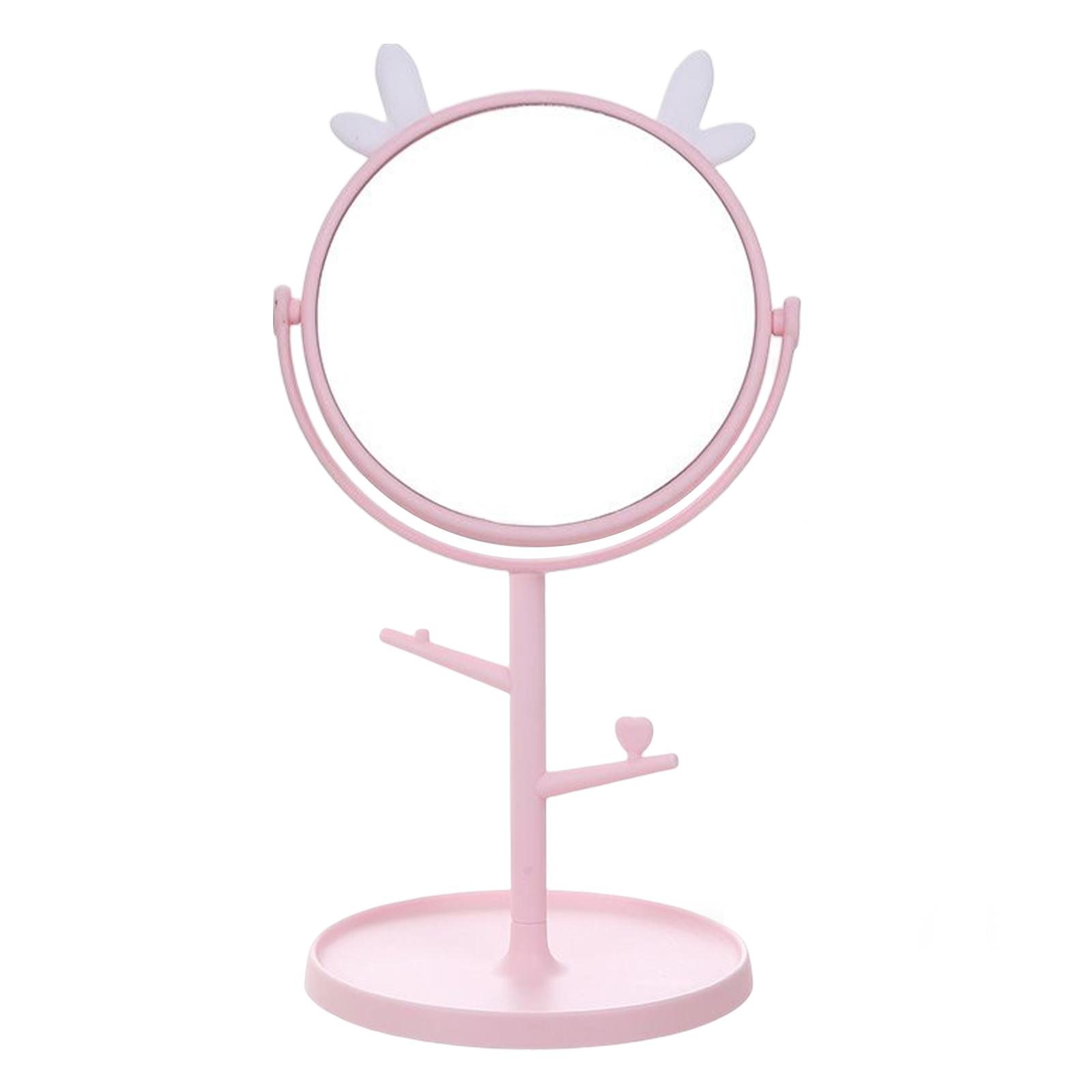 Makeup Mirror Rotatable Detachable Decorative for Bedroom Bathroom Dresser Deer Ear Pink